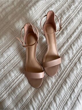 Nude Ankle-Strap Leather Heels